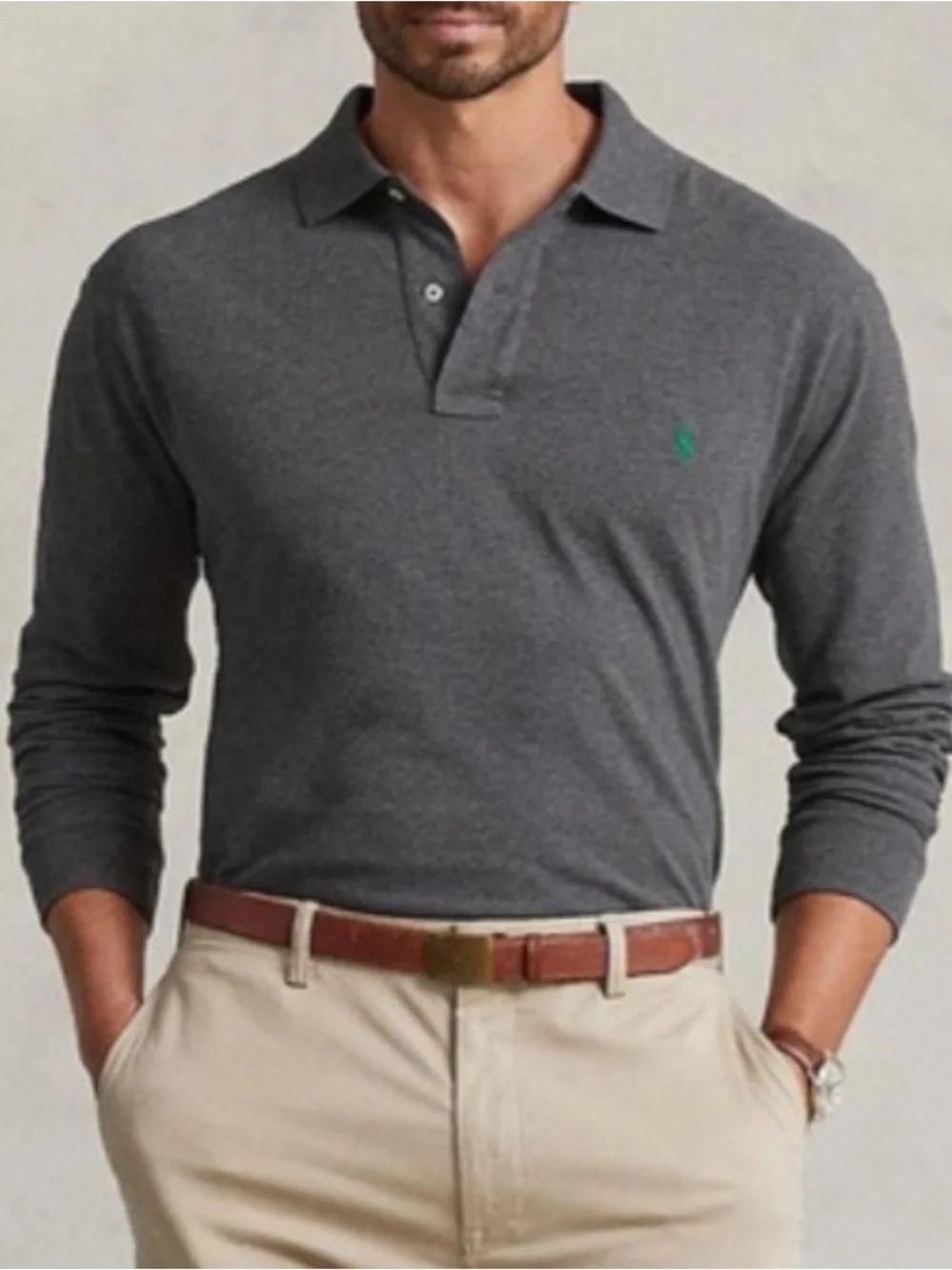 NWT Polo by Ralph Lauren grey Long-Sleeve Polo green pony men’s large
